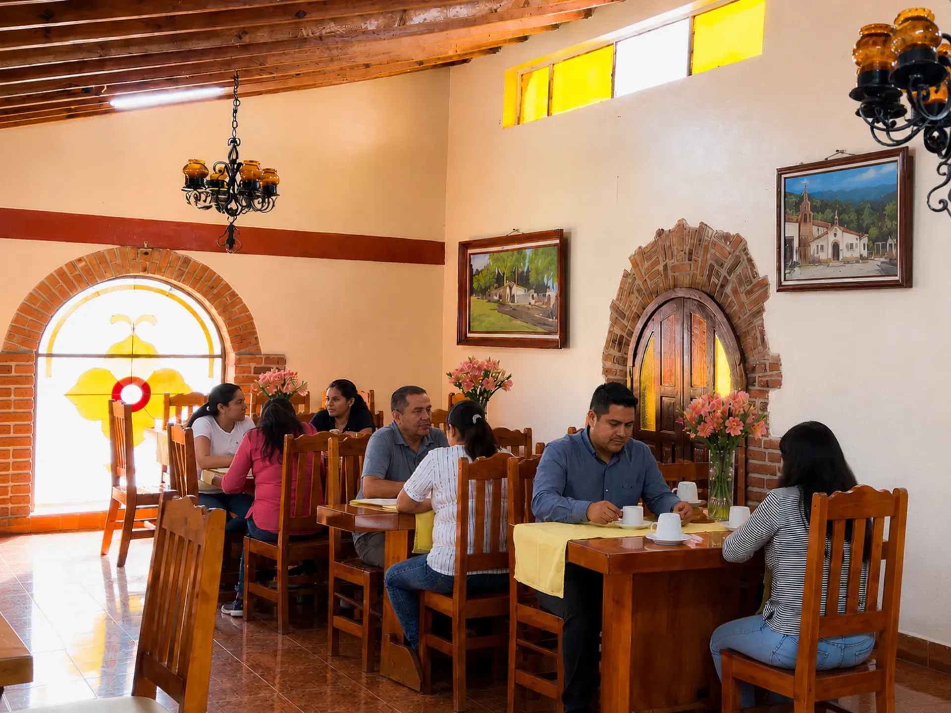 Interior del restaurante de Las Cascadas con comensales